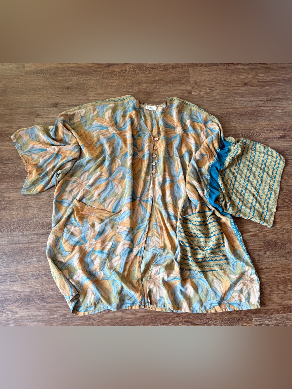 Kantha Bae Nirvana Button Down One of a Kind Lightweight Blouse Dress Free Size